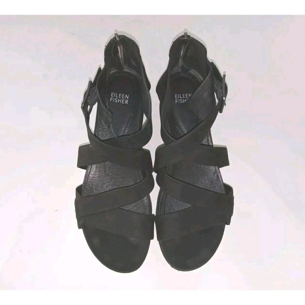 Eileen Fisher  Black Boost Platform Sandal 9 Summer Vacation Travel Minimalist - Picture 4 of 12